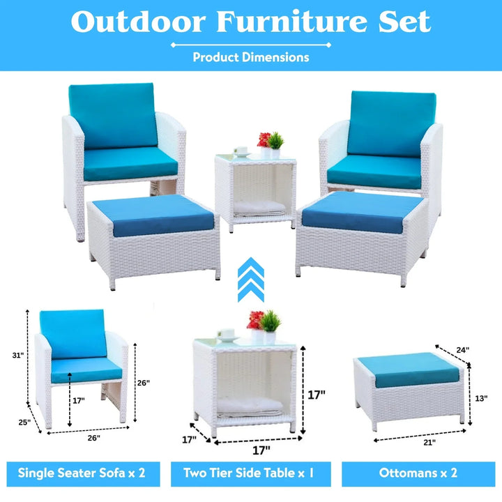 Bhoomika Outdoor 5 Piece Patio Wicker All Weather Sectional Furniture Set