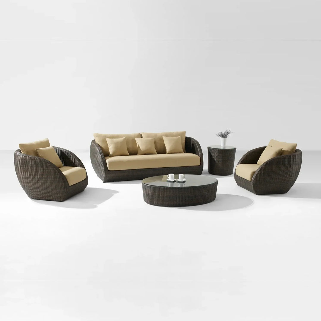 Savannah 5-Piece Outdoor Wicker Sofa Set With Glass Top Tables