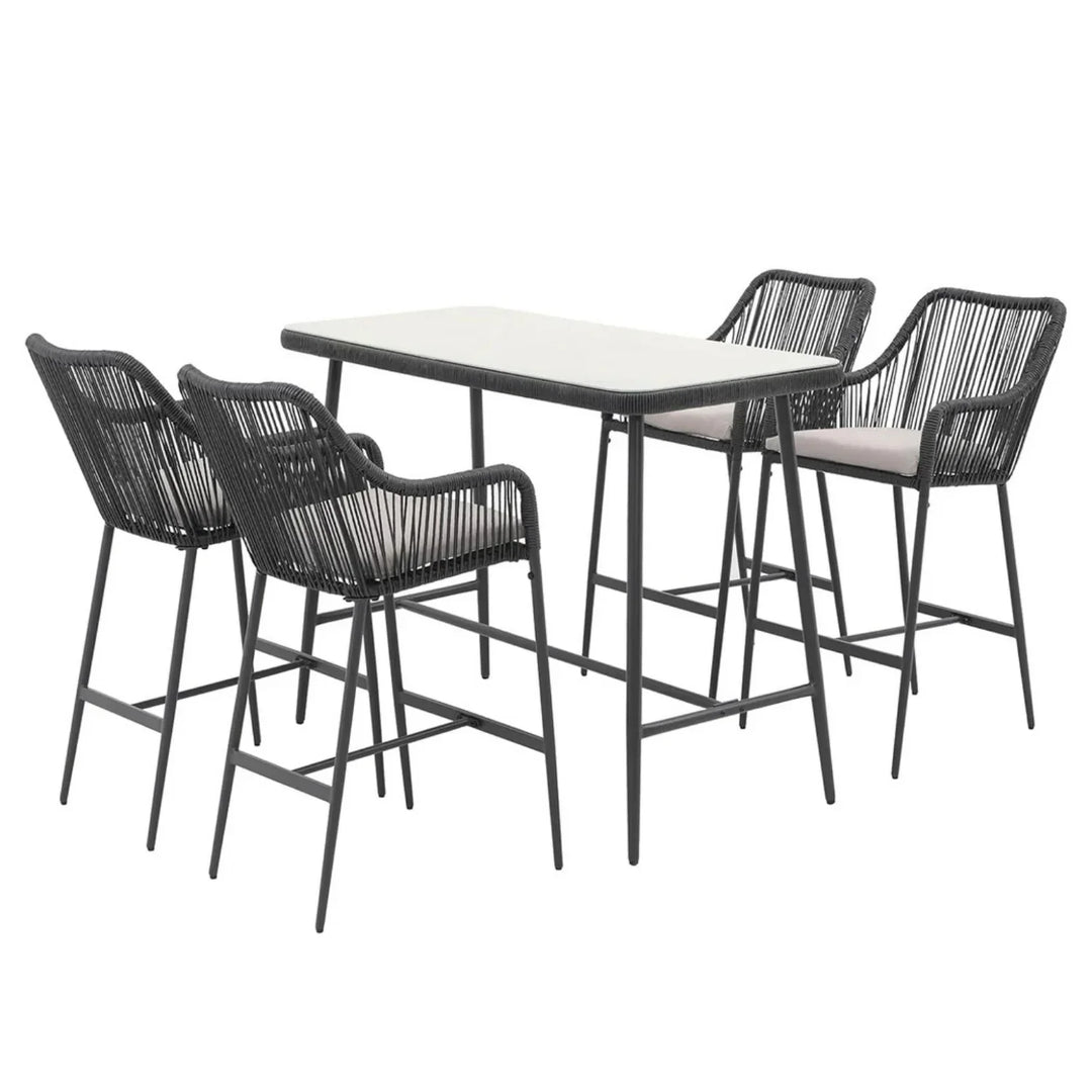 Deepali Premium Outdoor Rope 5-Piece Bar Set With a High-Top Table