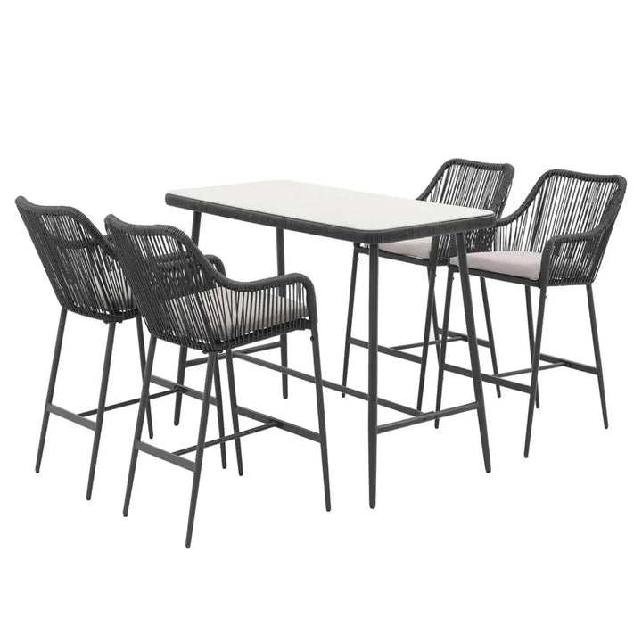 Deepali Premium Outdoor Rope 5-Piece Bar Set With a High-Top Table