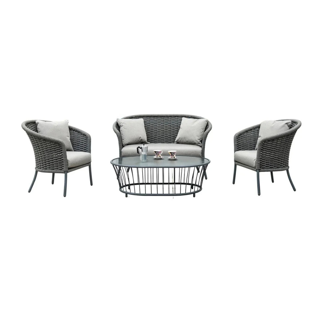 Zahra Outdoor Grey Rope 4 Piece Patio Sofa Set with Light Grey Cushions