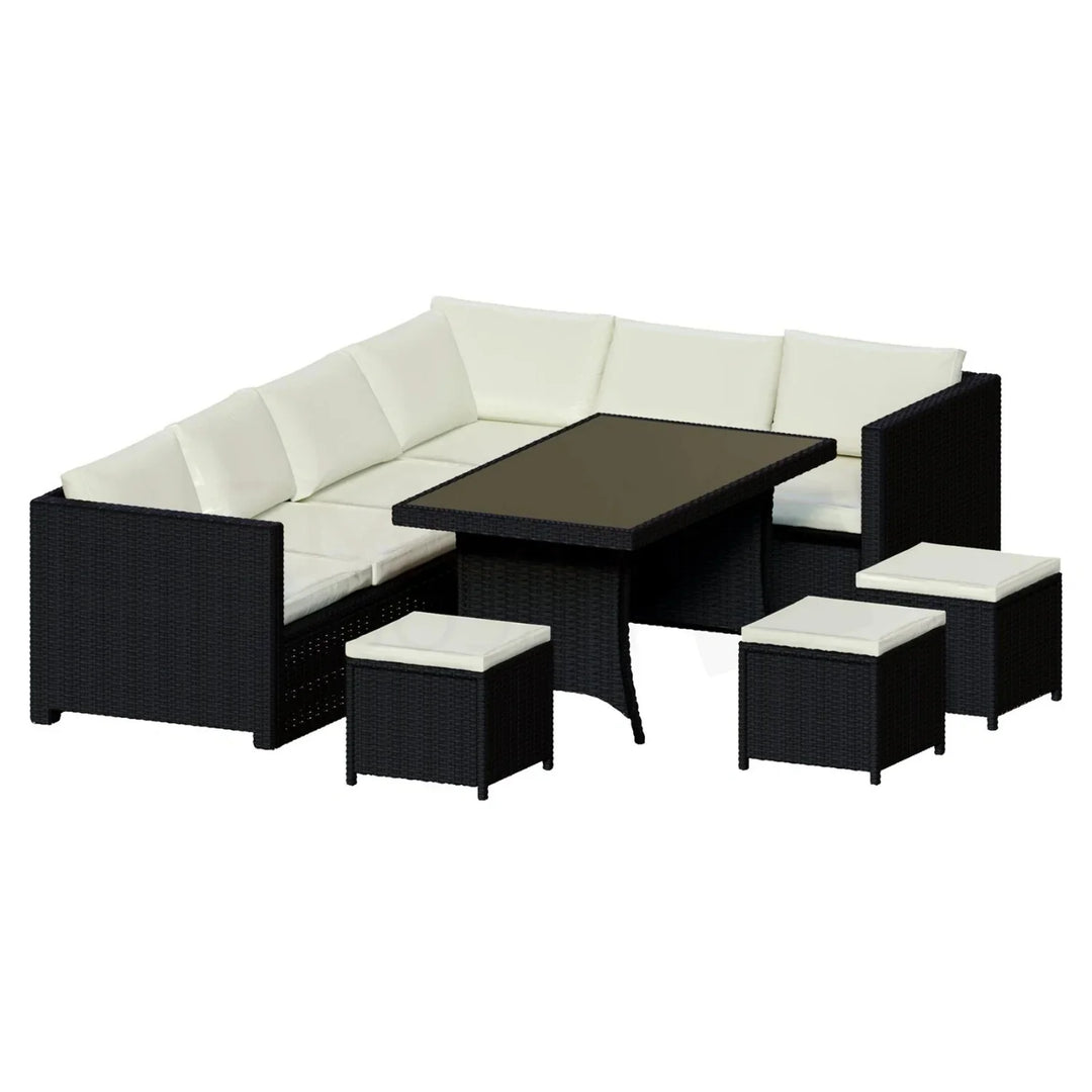 Thea 6-Piece Outdoor Wicker Patio Dining Set – Black/Cream