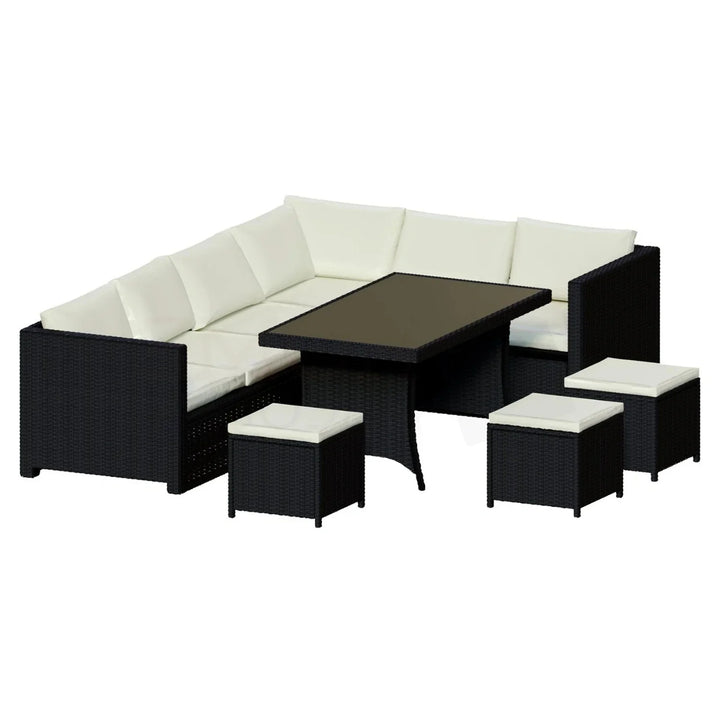 Thea 6-Piece Outdoor Wicker Patio Dining Set – Black/Cream