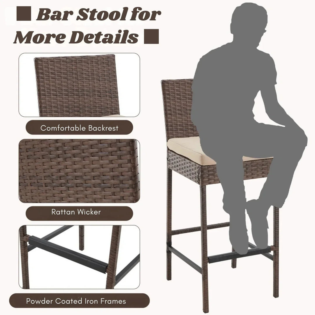 Ursula Outdoor Rattan Wicker Bar Chairs Set of 2