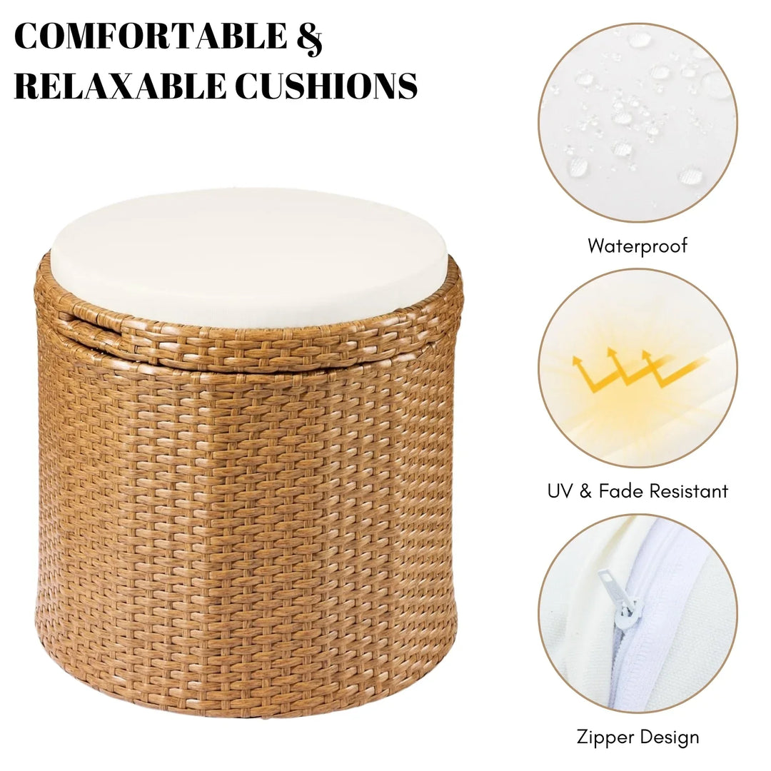 Round Wicker Ottoman for Patio & Backyard