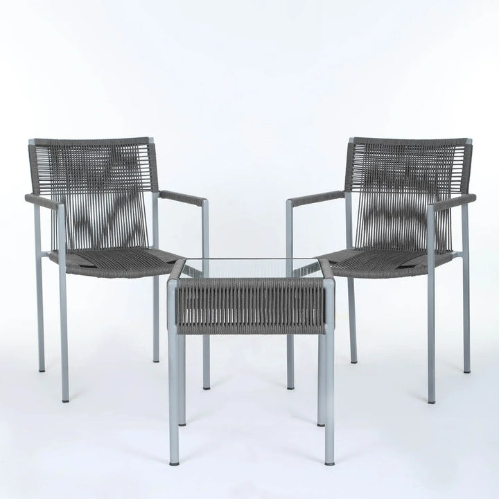 Jovie Outdoor Rope 3-Piece Patio Set (Grey)
