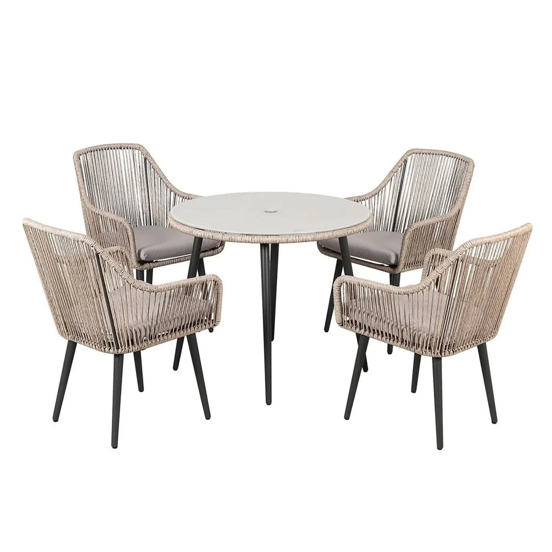 Zoya 5-Piece Outdoor Rope Patio Dining Set With Glass Top Table