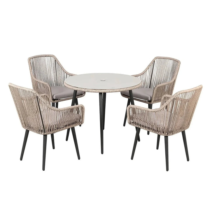 Zoya 5-Piece Outdoor Rope Patio Dining Set With Glass Top Table