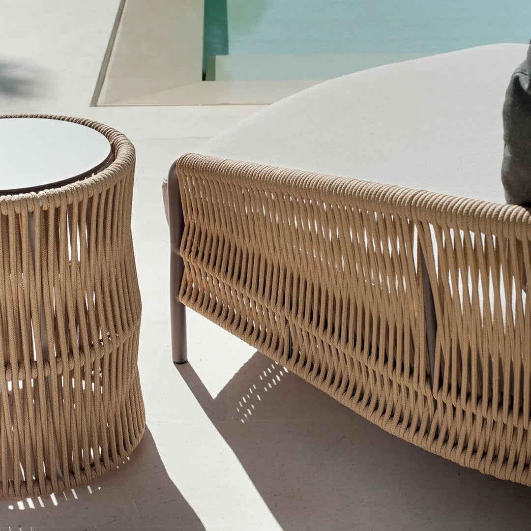 Roxane Outdoor Patio Rope Daybed With Center and Side Tables