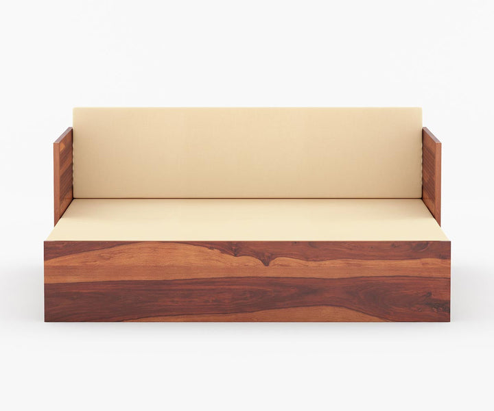 Miron Solid Wood Sheesham Diwan with Mattress | Solid Wood Sofa Come Bed (Honey Finish)