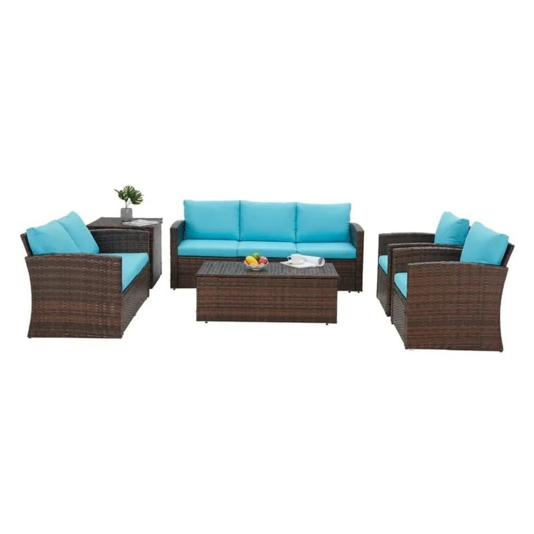 Radhani Outdoor 7-Seater Wicker Sectional Sofa Set