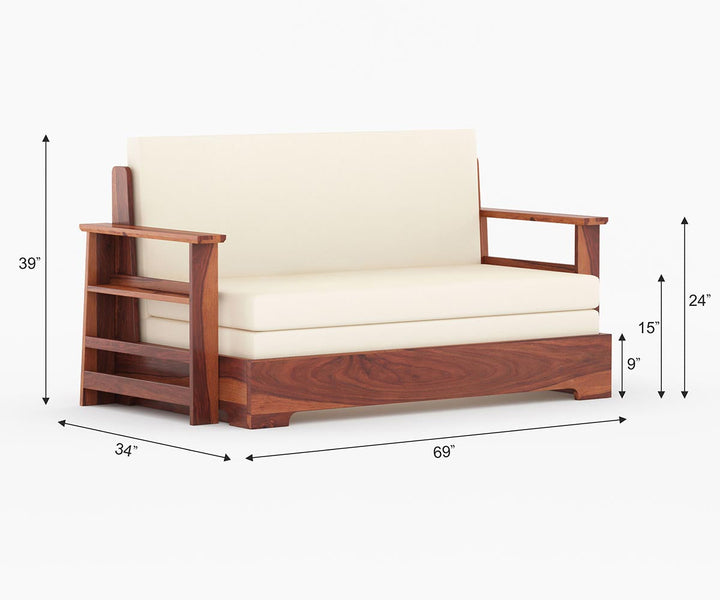 Rodion Solid Wood Sheesham Sofa Cum Bed | Solid Wood Sofa Come Bed (Honey Finish)