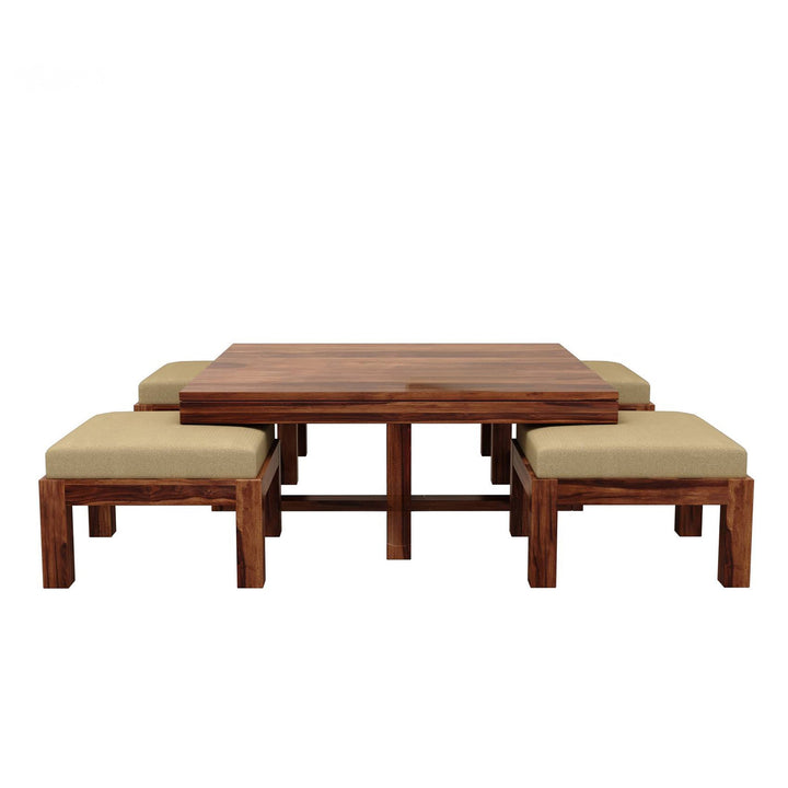 Denis Solid Wood Sheesham Coffee Table with Four Cushioned Stools