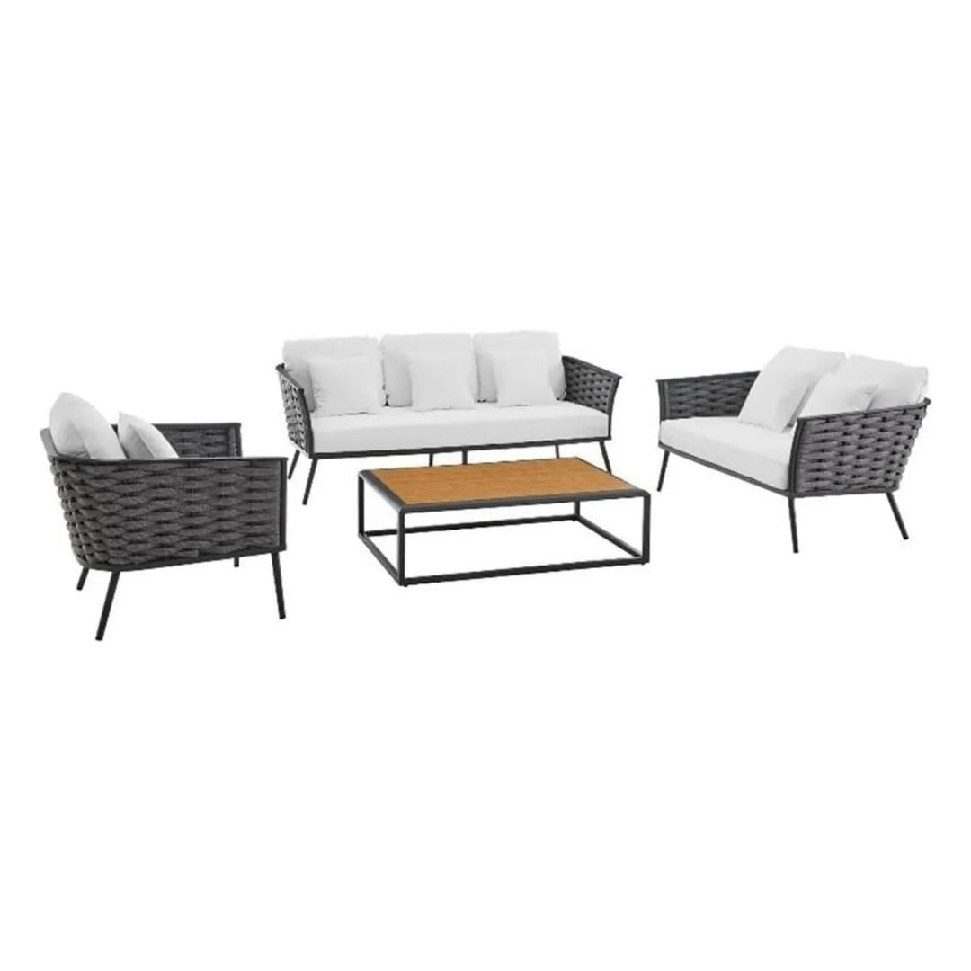 Persephone 4 Piece Outdoor Rope Sofa Set with Wooden Top Table