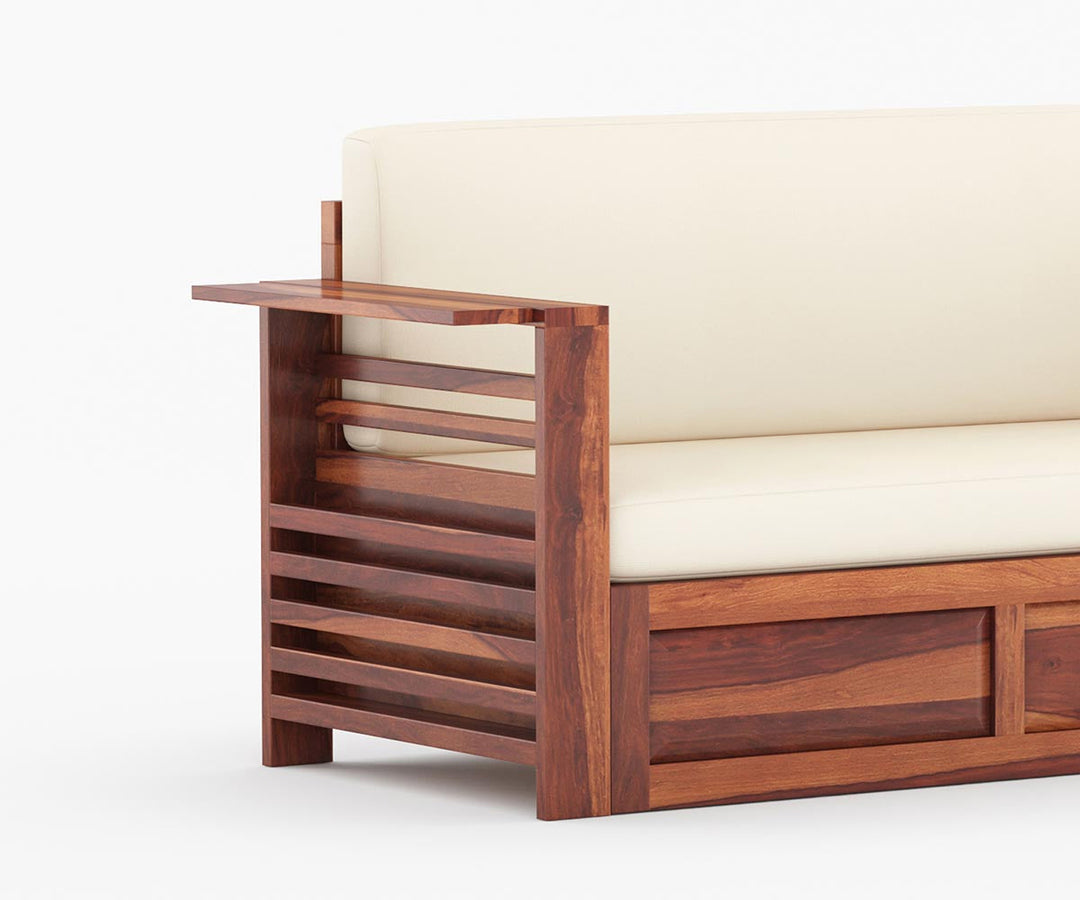 Artem Solid Wood Sheesham Sofa Cum Bed | Solid Wood Sofa Come Bed (Honey Finish)