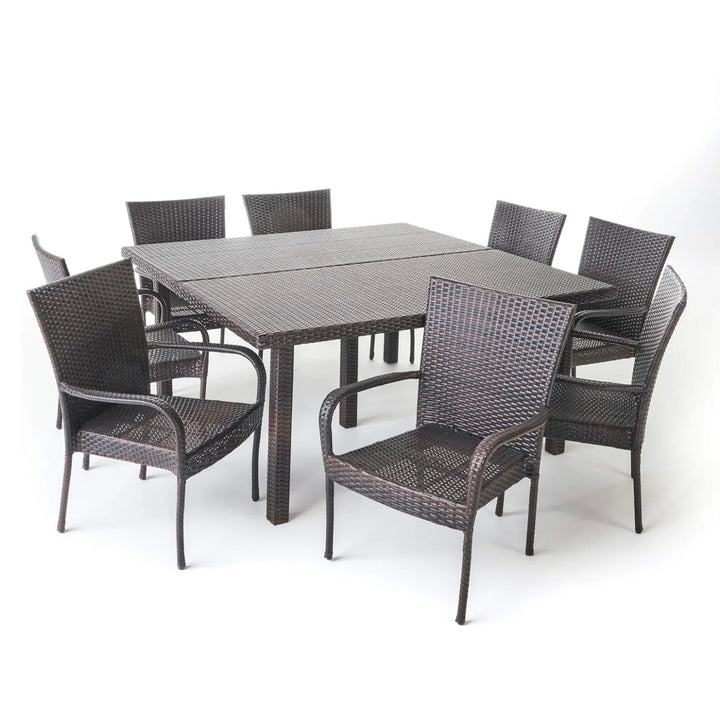 Busisiwe 9-Piece Outdoor Stacking Wicker Square Dining Set