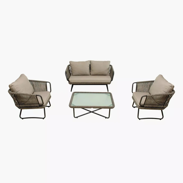 Valeria 4-Piece Rope Sofa Set With Glass Top Table