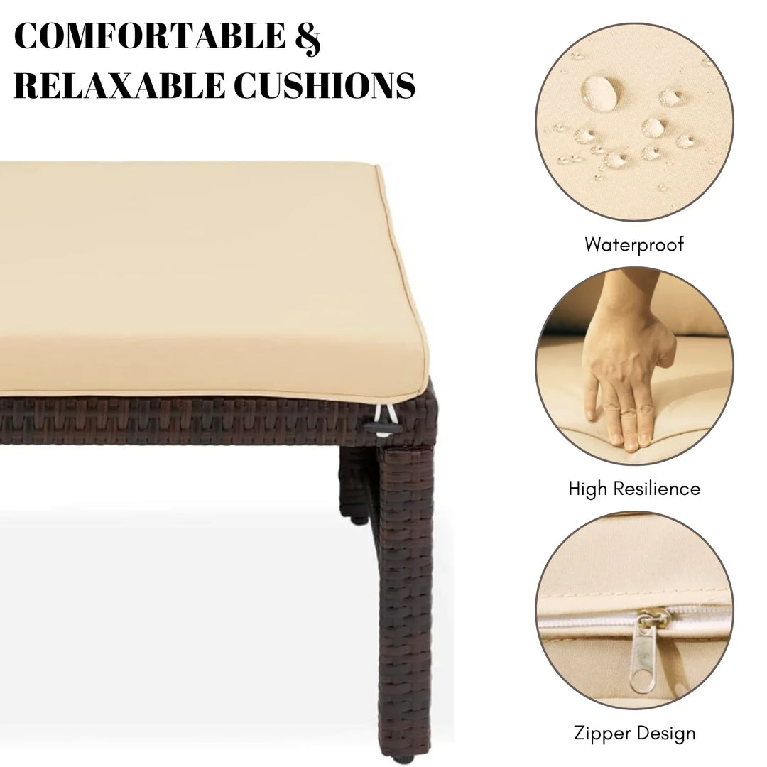 Mahek Set of 2 Wicker Ottomans, Multipurpose Outdoor Furniture