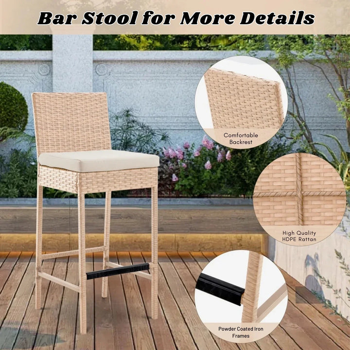 Sybille Outdoor Rattan Wicker Bar Chairs Set of 2