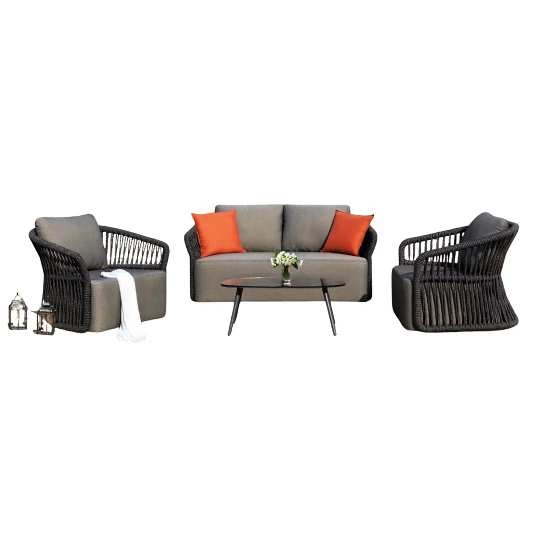 Saeko 4-Piece Outdoor Braid & Rope Sofa Set (Grey)