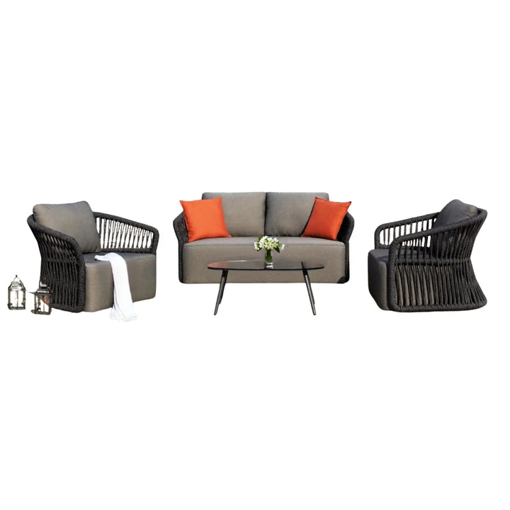 Saeko 4-Piece Outdoor Braid & Rope Sofa Set (Grey)