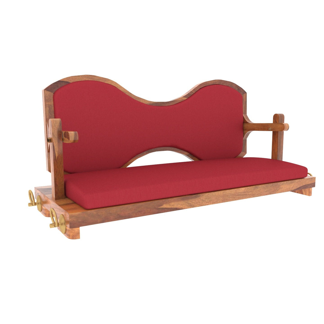 Aradhya Classic Cherry Reddish Boomerang Style Back Wooden Swing for Home