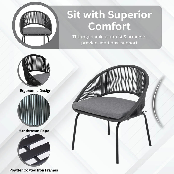 Salma 3 Piece Garden Outdoor Rope Patio Set