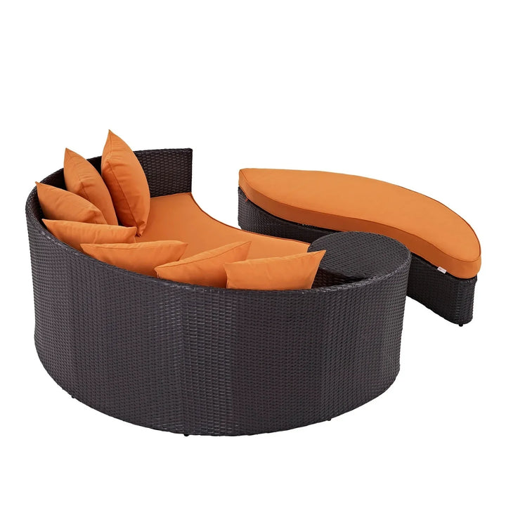 Petra Outdoor Rattan Wicker Daybed (Dark Brown & Orange)