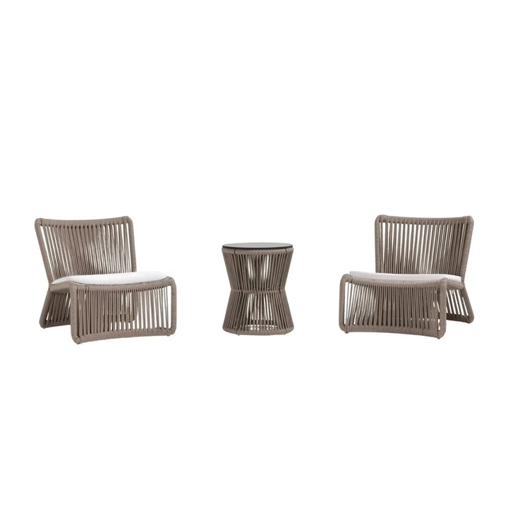 Cestino Outdoor Patio Seating Set 2 Chairs and 1 Table Set (Beige) Braided & Rope