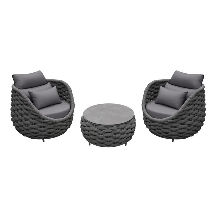 Miyako Nest Shape 3-Piece Hand-Woven Rope Patio Set