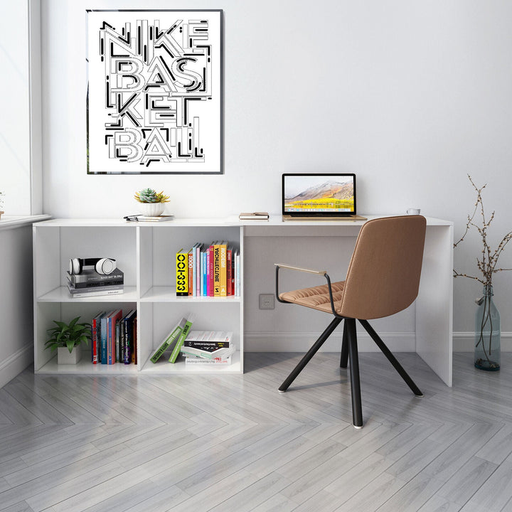 Laila L Shape Rotatable Study Table, Computer Desk, WFH Office Table with Storage