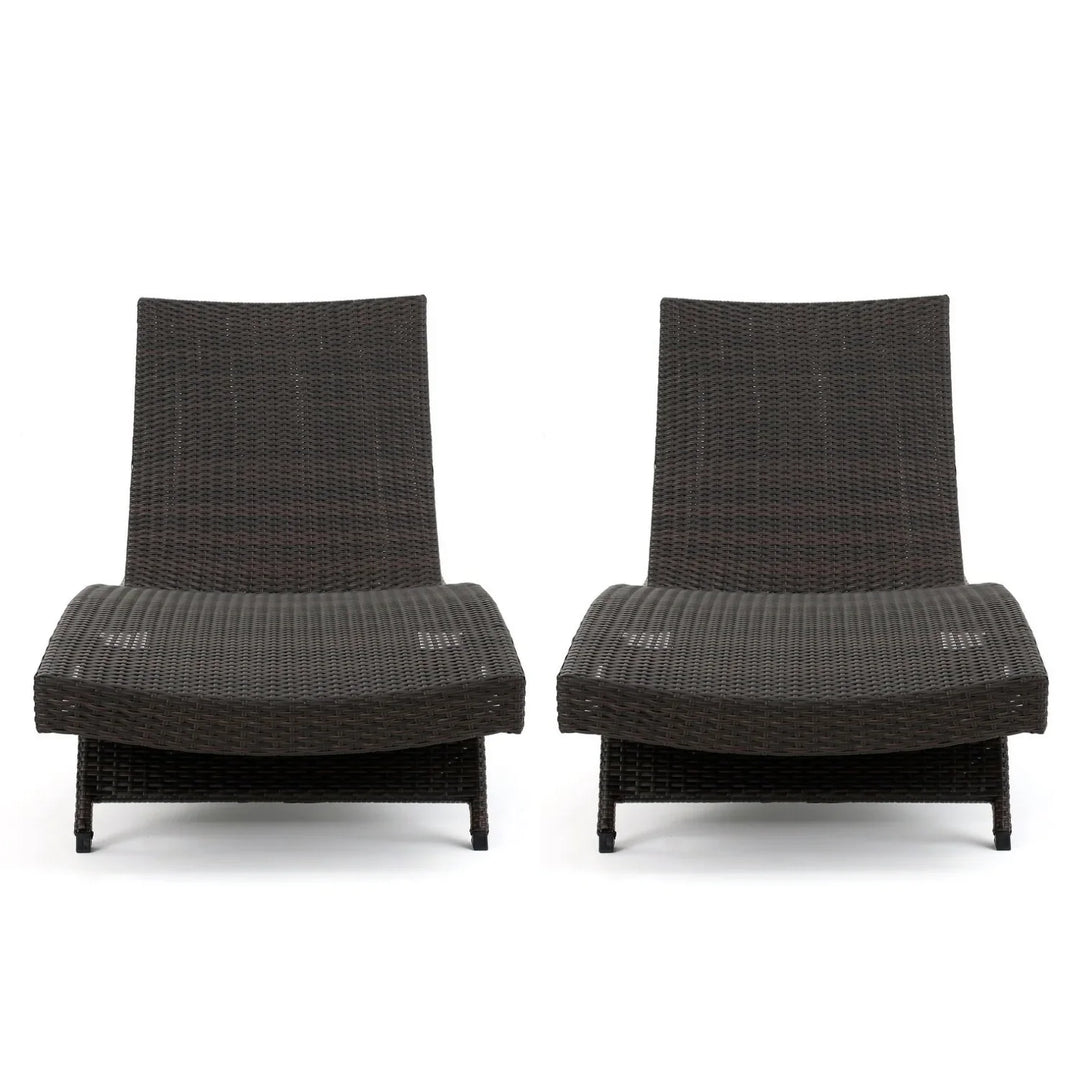 Rong All-Weather Rattan Wicker Outdoor Chaise Lounge Chair Set of 2