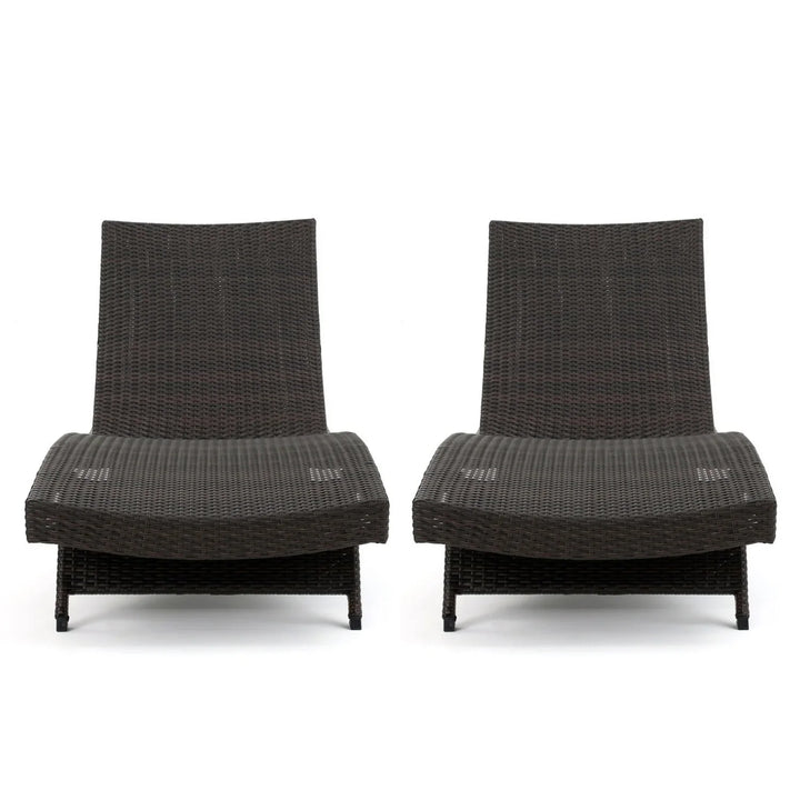 Rong All-Weather Rattan Wicker Outdoor Chaise Lounge Chair Set of 2