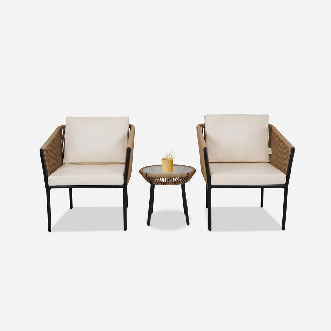 Mariposa Outdoor Rope Patio Set with Glass Top Table