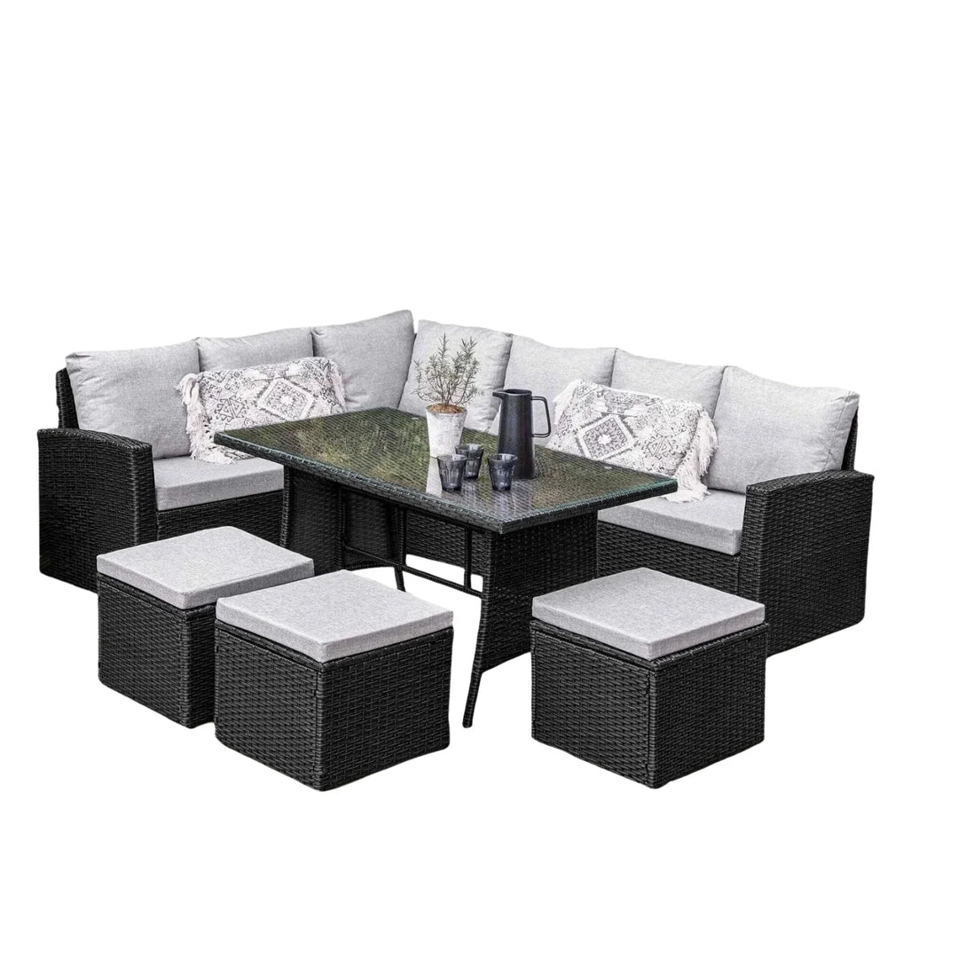 Paulina 6-Piece All-Weather Wicker Patio Furniture Set (Black/Grey)