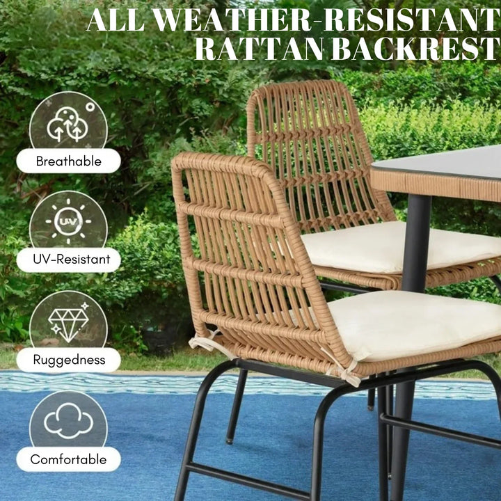 Macarena 5-Piece Outdoor Patio Dining Set With Rattan Chairs & Glass-Top Table