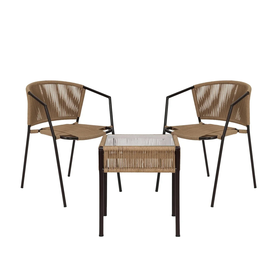 Capri Outdoor Rope 3-Piece Patio Chairs Set (Beige)