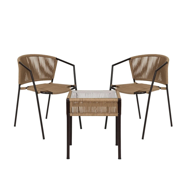 Capri Outdoor Rope 3-Piece Patio Chairs Set (Beige)