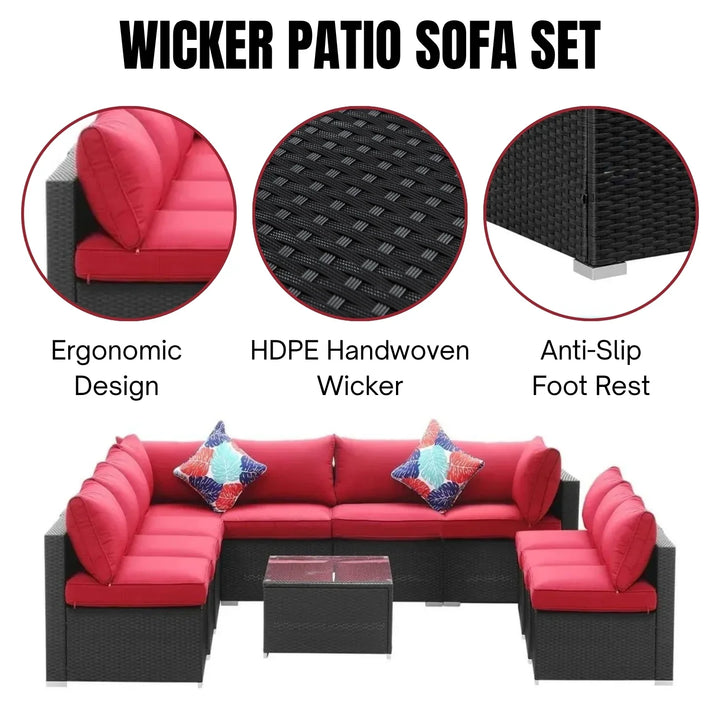 Thanaa Outdoor Garden Conversation Sofa Set (Black/Red)