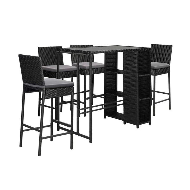 Flor 5-Piece Outdoor Rattan Wicker Bar Set with Glass Top Table