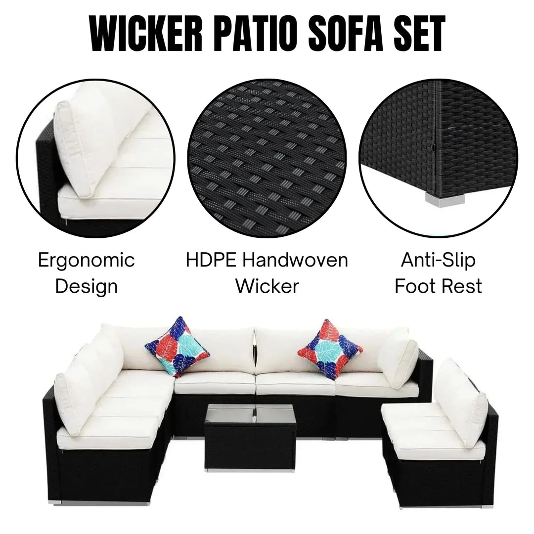 Ranya Outdoor Garden Conversation Sofa Set (Black/Off-White)