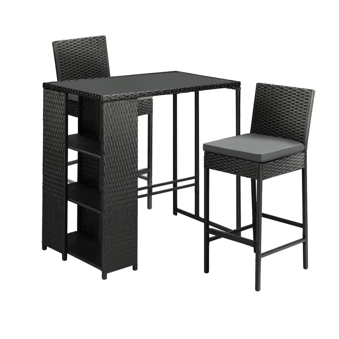 Coraline 3-Piece Outdoor Rattan Wicker Bar Set with Glass Top Table