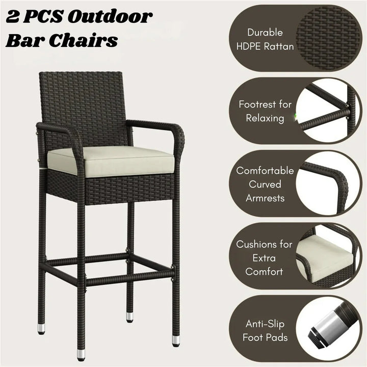 Anneliese Outdoor Rattan Wicker 2-Piece Bar Chairs