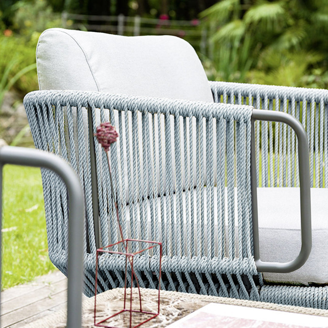 Astor Outdoor Garden Balcony Sofa Set 3 Seater , 2 Single Seater and 1 Center Table Set Braid & Rope (Grey-Off White)