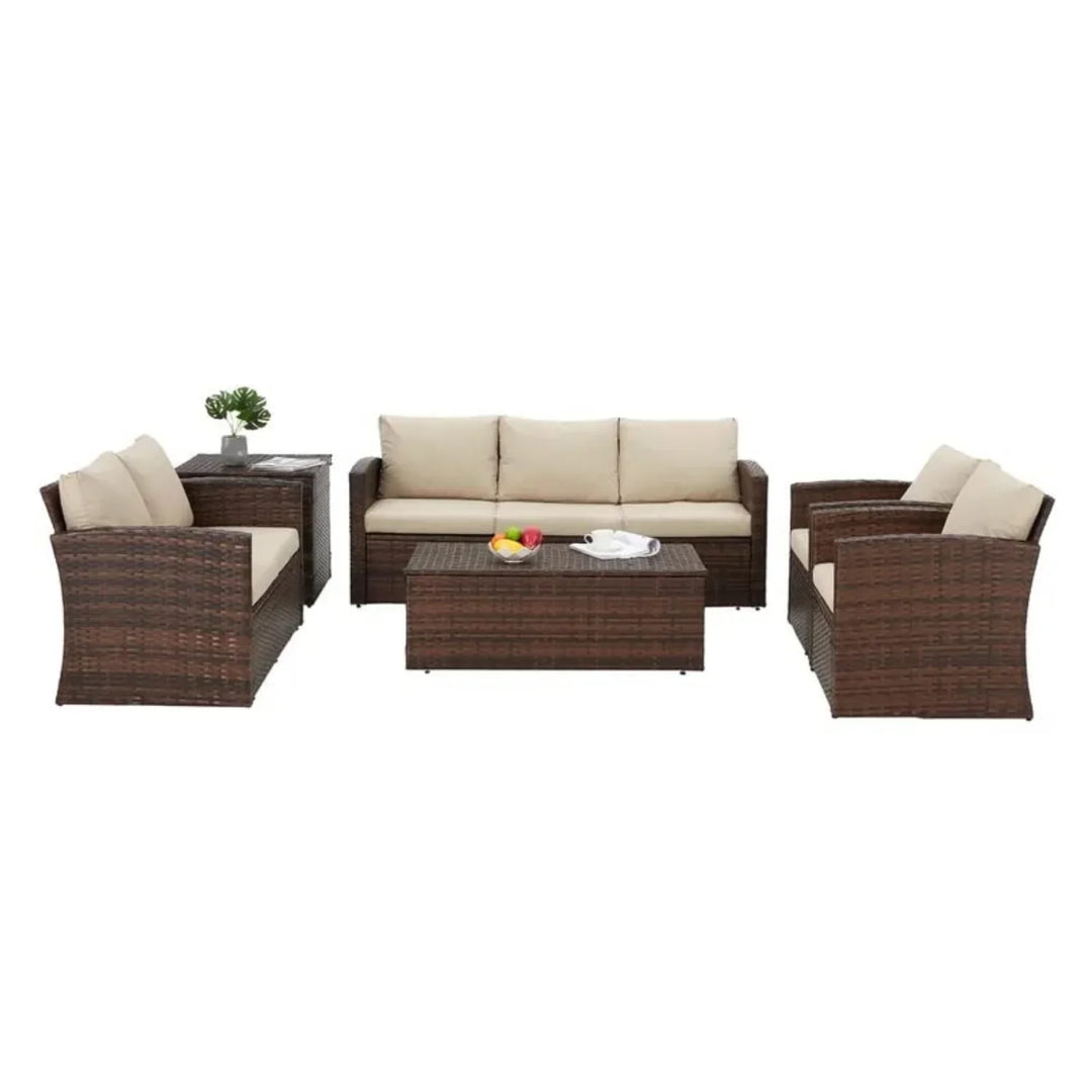 Samiksha Outdoor 7-Seater Wicker Sectional Sofa Set
