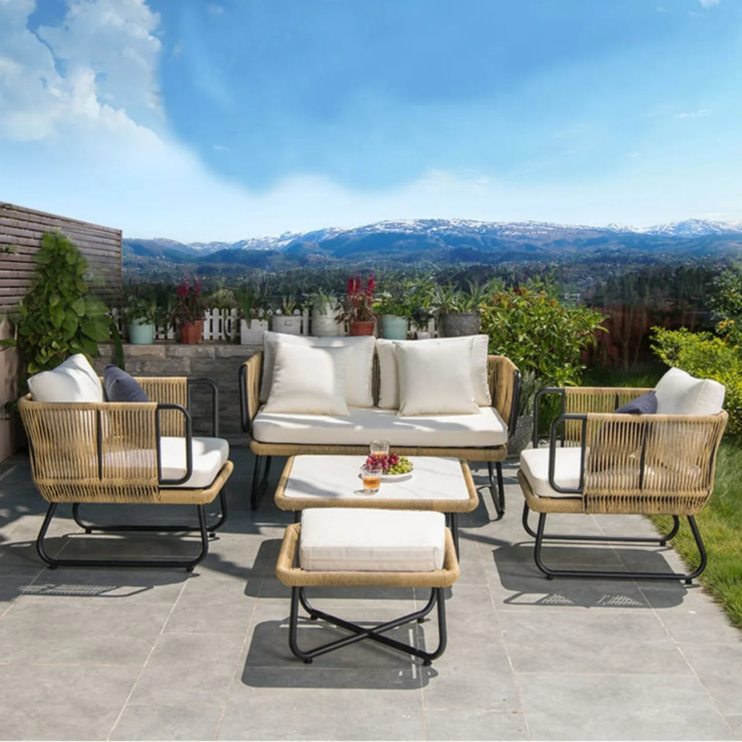 Lavika Outdoor 5pcs All-Weather Rope Sofa Set with Cushions (Beige & White)