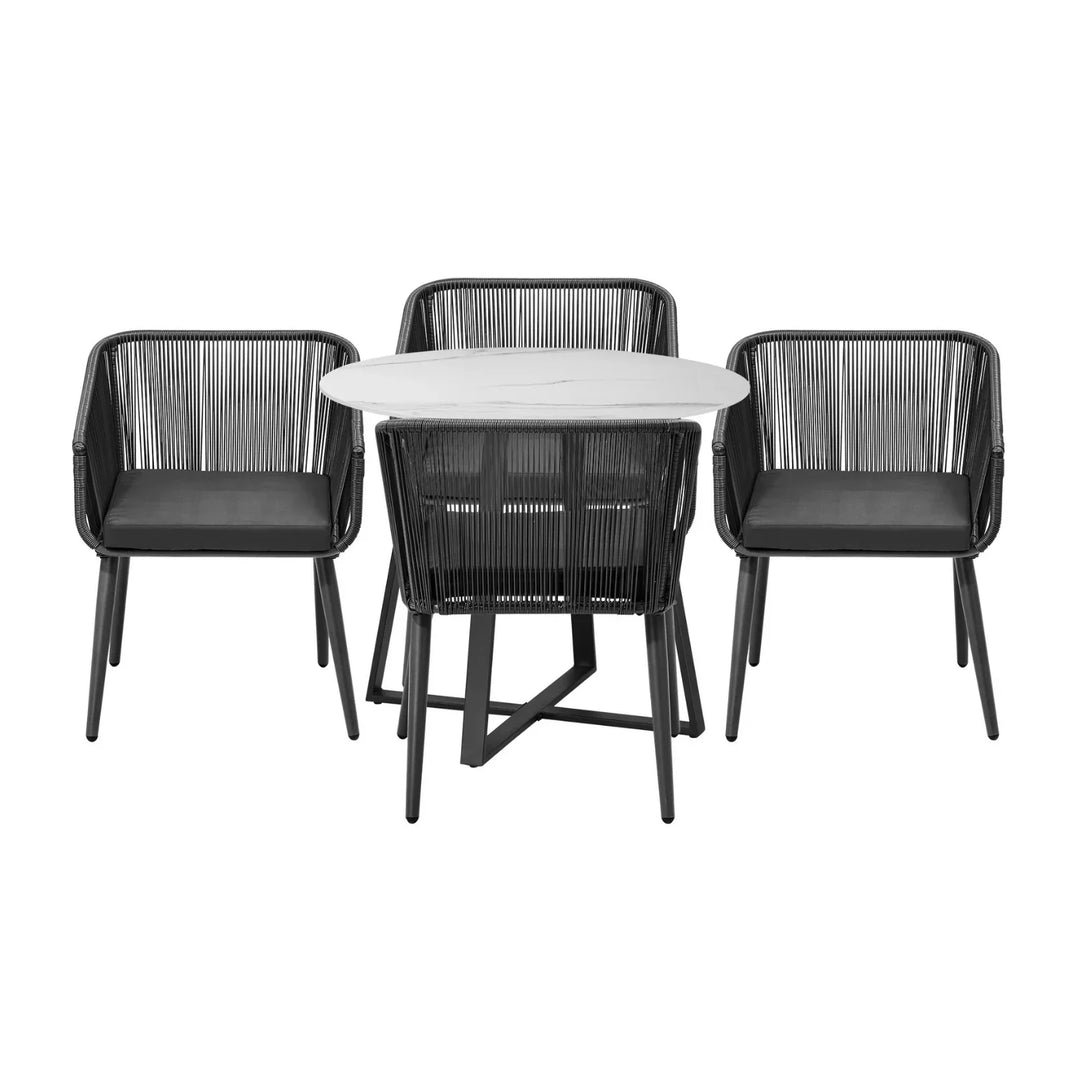 Galilea 5-Piece Outdoor Patio Dining Set with Rope Chairs & Marble-Top Table
