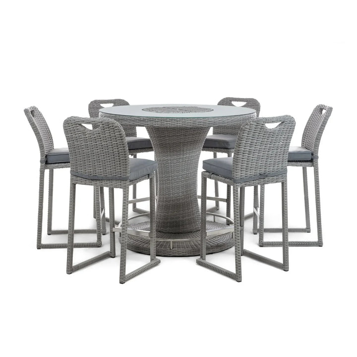 Thandi 7-Piece Outdoor Rattan Wicker Bar Set with Round Glass Top Table