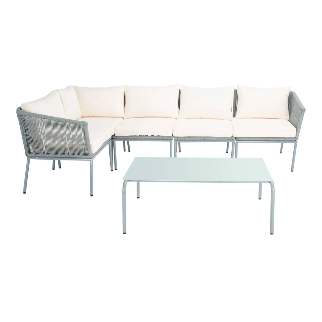 Adele Outdoor Grey Rope L-Shape All Weather Sectional Sofa Set