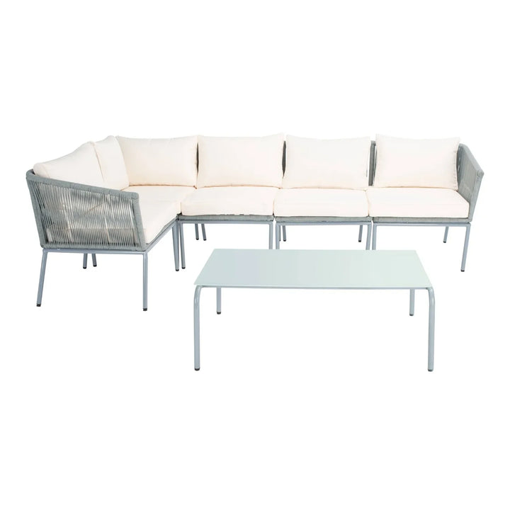Adele Outdoor Grey Rope L-Shape All Weather Sectional Sofa Set